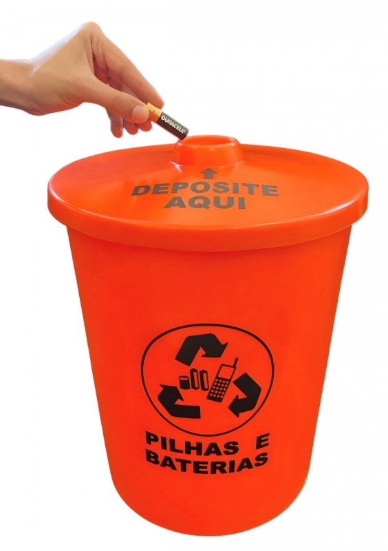 Lixeira Coletor Plástico Redondo Descarte Pilhas 35 Litros | Natural Limp